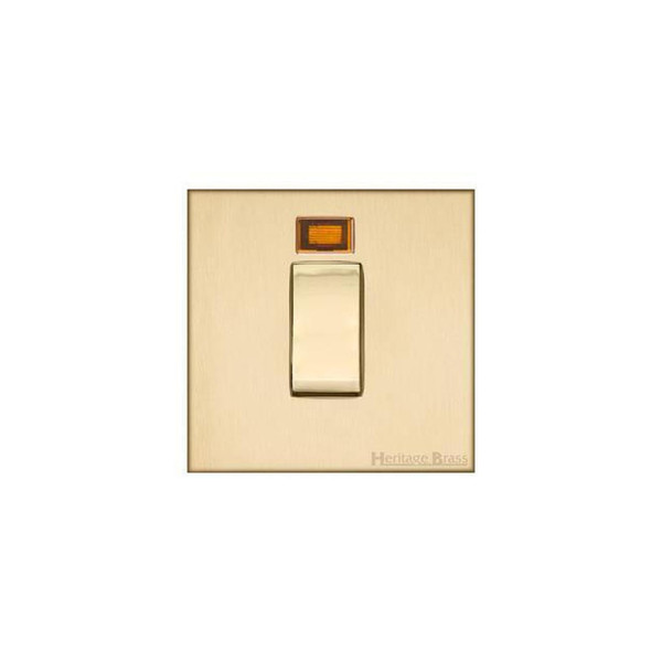 Winchester Range 45A DP Cooker Switch with Neon (single plate) in Satin Brass  - Black Trim