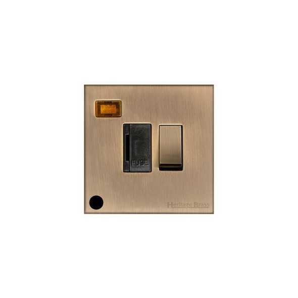Winchester Range Switched Spur with Neon + Cord (13 Amp) in Antique Brass  - Black Trim