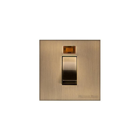 Winchester Range 45A DP Cooker Switch with Neon (single plate) in Antique Brass  - Black Trim