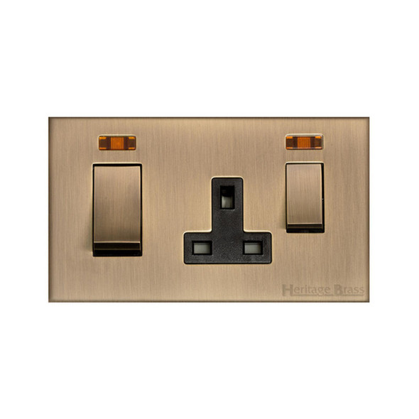 Winchester Range 45A Cooker Unit + 13A Socket in Antique Brass  - Black Trim