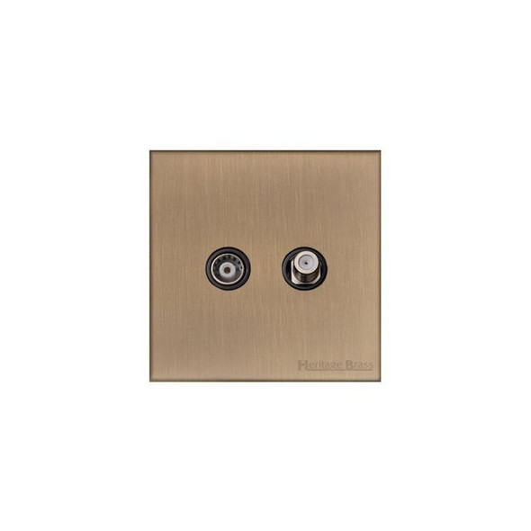 Winchester Range TV/Satellite Socket in Antique Brass  - Black Trim