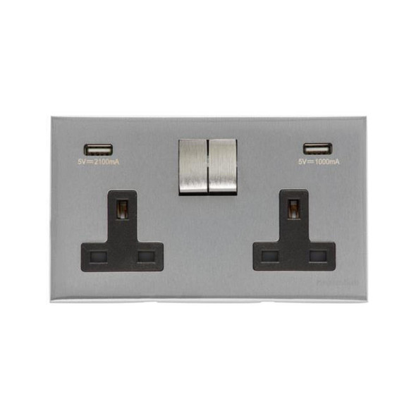 Winchester Range Double USB Socket (13 Amp) in Satin Chrome Silk  - Black Trim