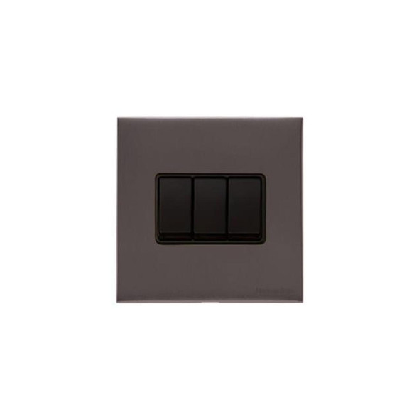 Windsor Range 3 Gang Rocker Switch in Matt Bronze with Black Inserts