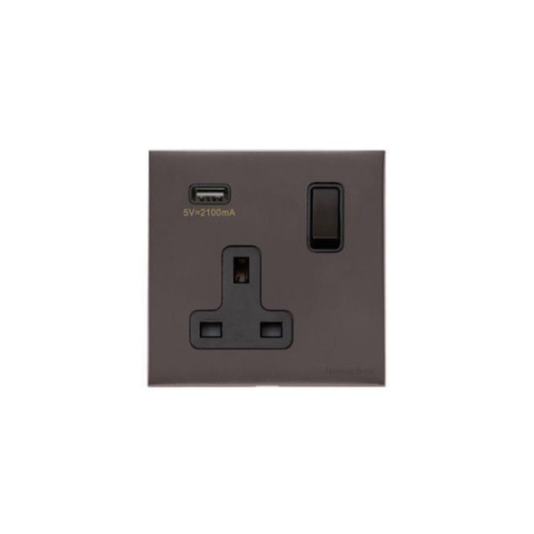 Windsor Range Single USB Socket (13 Amp) in Matt Bronze  - Black Trim
