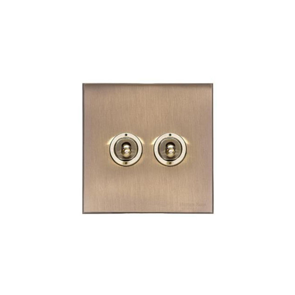 Windsor Range 2 Gang Toggle Switch in Matt Antique Brass