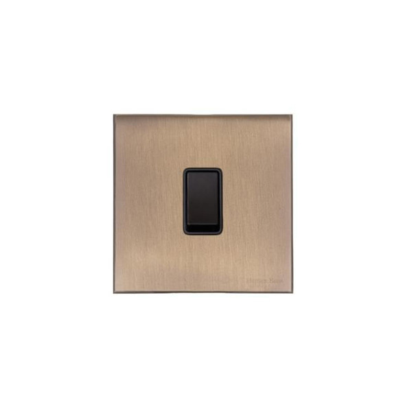 Windsor Range 20A Double Pole Switch in Matt Antique Brass  - Black Trim