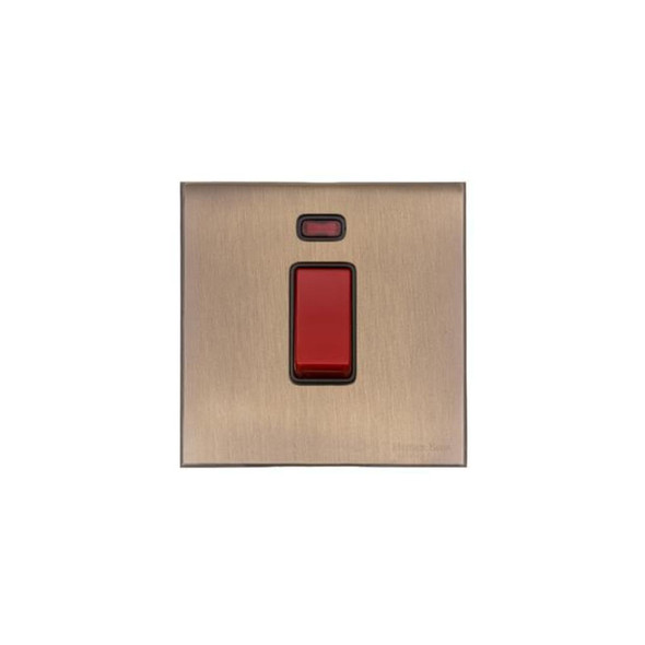 Windsor Range 45A DP Cooker Switch with Neon (single plate) in Matt Antique Brass  - Black Trim