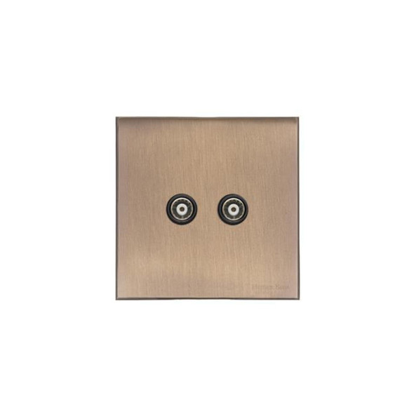 Windsor Range TV/FM Diplexed Socket in Matt Antique Brass  - Black Trim