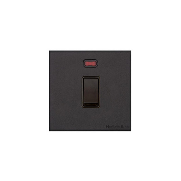 Windsor Range 20A Double Pole Switch with Neon in Matt Black  - Black Trim