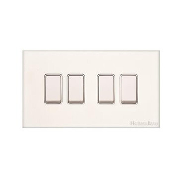 Windsor Range 4 Gang Rocker Switch (10 Amp) in Matt White  - White Trim