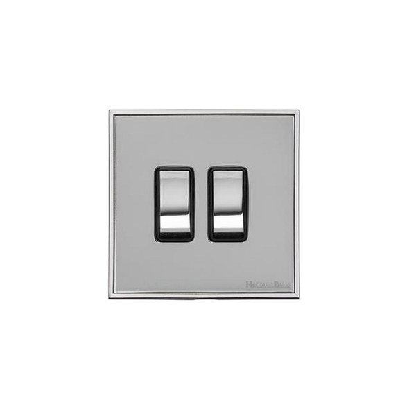 Executive Range 2 Gang Rocker Switch (10 Amp) in Polished Chrome  - Black Trim