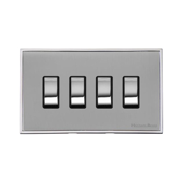 Executive Range 4 Gang Rocker Switch (10 Amp) in Polished Chrome  - Black Trim