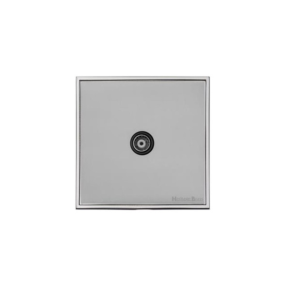 Executive Range 1 Gang Isolated TV Coaxial Socket in Polished Chrome  - Black Trim