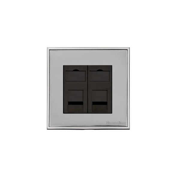 Executive Range 2 Gang Secondary Line Socket in Polished Chrome  - Black Trim