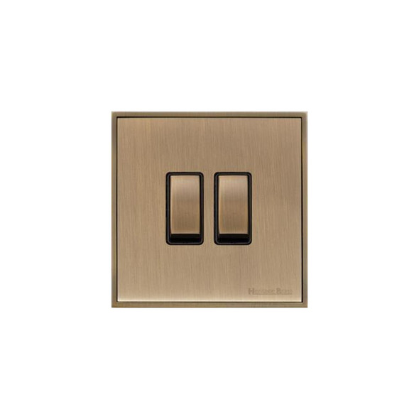 Executive Range 2 Gang Rocker Switch (10 Amp) in Antique Brass  - Black Trim