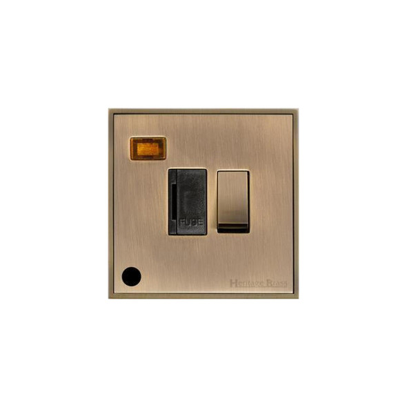 Executive Range Switched Spur with Neon + Cord (13 Amp) in Antique Brass  - Black Trim