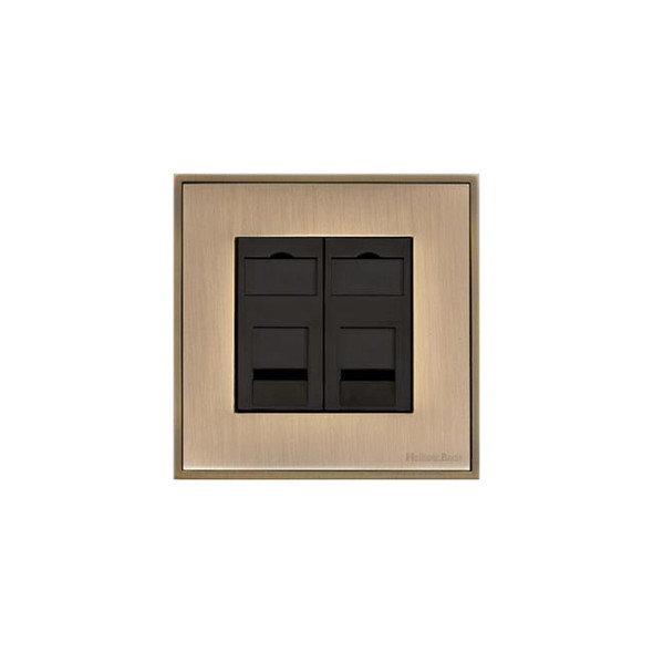 Executive Range 2 Gang Secondary Line Socket in Antique Brass  - Black Trim