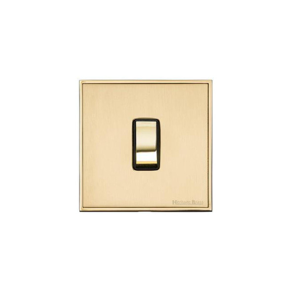 Executive Range 1 Gang Intermediate Rocker Switch (10 Amp) in Satin Brass  - Black Trim