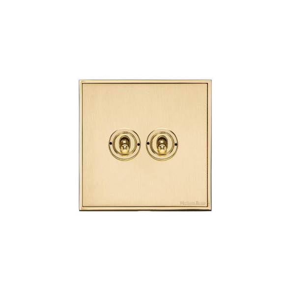 Executive Range 2 Gang Toggle Switch in Satin Brass  - Trimless