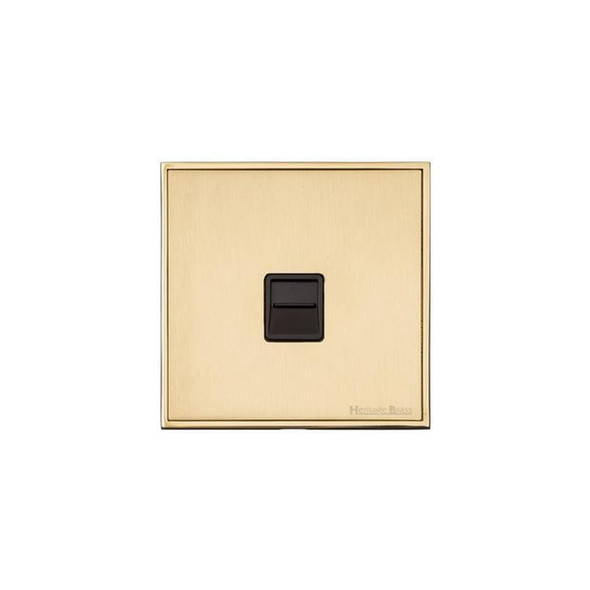 Executive Range 1 Gang Secondary Line Socket in Satin Brass  - Black Trim