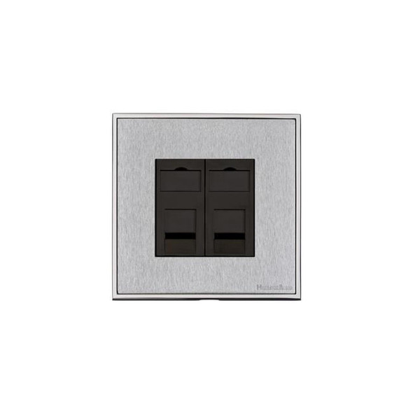 Executive Range 2 Gang Master Line Socket in Satin Chrome  - Black Trim