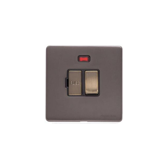 Verona Range Switched Spur with Neon (13 Amp) in Matt Bronze  - Black Trim