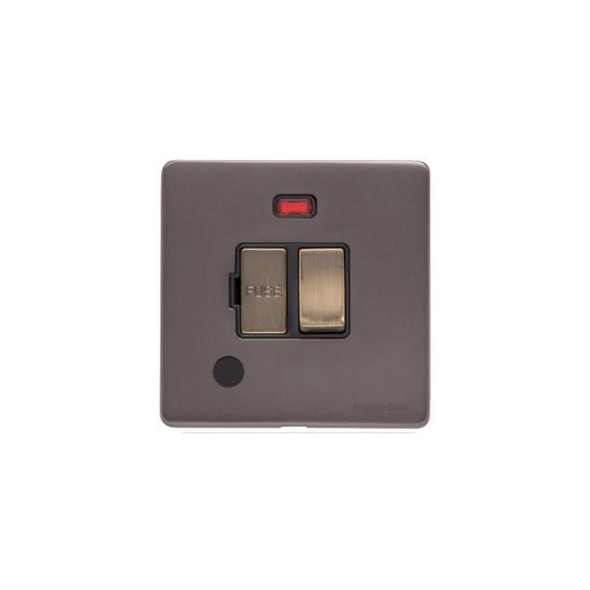 Verona Range Switched Spur with Neon + Cord (13 Amp) in Matt Bronze  - Black Trim