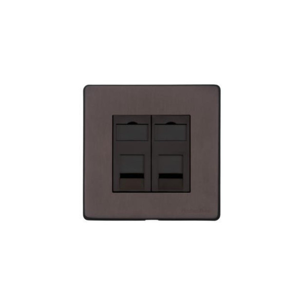 Verona Range 2 Gang Secondary Line Socket in Matt Bronze  - Black Trim