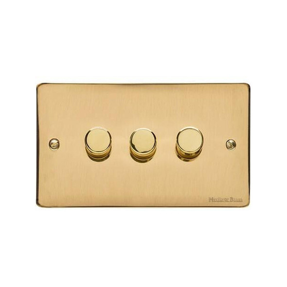 Elite Flat Plate Range 3 Gang Dimmer (400 watts) in Polished Brass  - Trimless