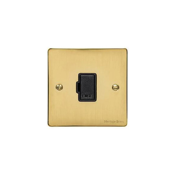 Elite Flat Plate Range Unswitched Spur (13 Amp) in Polished Brass  - Black Trim