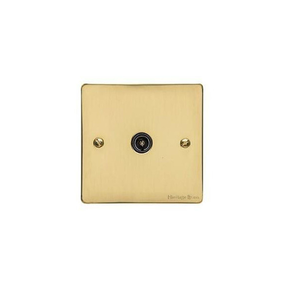 Elite Flat Plate Range 1 Gang Non-Isolated TV Coaxial Socket in Polished Brass  - Black Trim