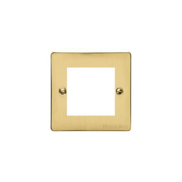 Elite Flat Plate Range 2 Module Euro Plate in Polished Brass  - Black Trim