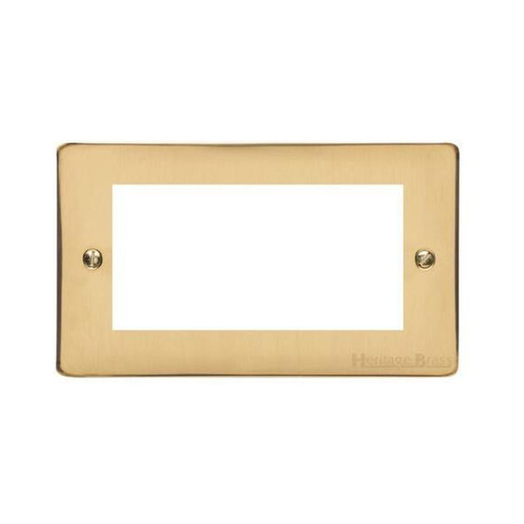 Elite Flat Plate Range 4 Module Euro Plate in Polished Brass  - Black Trim