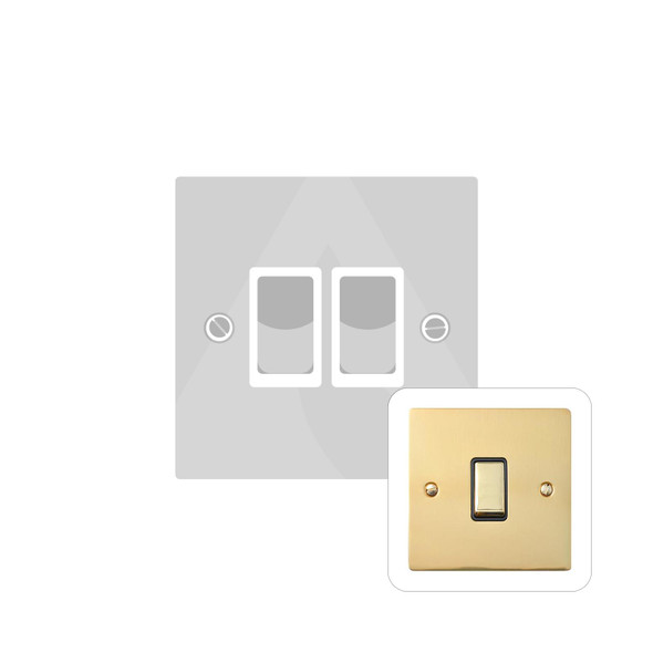 Elite Flat Plate Range 2 Gang Rocker Switch (10 Amp) in Polished Brass  - White Trim