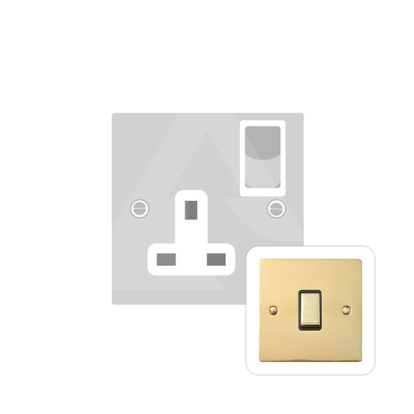 Elite Flat Plate Range Single Socket (13 Amp) in Polished Brass  - White Trim