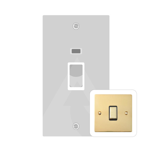 Elite Flat Plate Range 45A DP Cooker Switch with Neon (tall plate) in Polished Brass  - White Trim