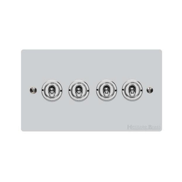 Elite Flat Plate Range 4 Gang Toggle Switch in Polished Chrome  - Trimless