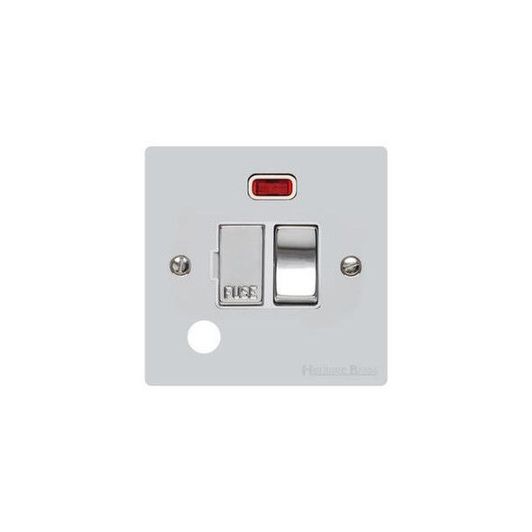 Elite Flat Plate Range Switched Spur with Neon + Cord (13 Amp) in Polished Chrome  - White Trim