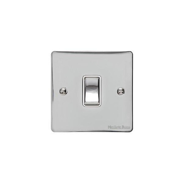 Elite Flat Plate Range 20A Double Pole Switch in Polished Chrome  - White Trim