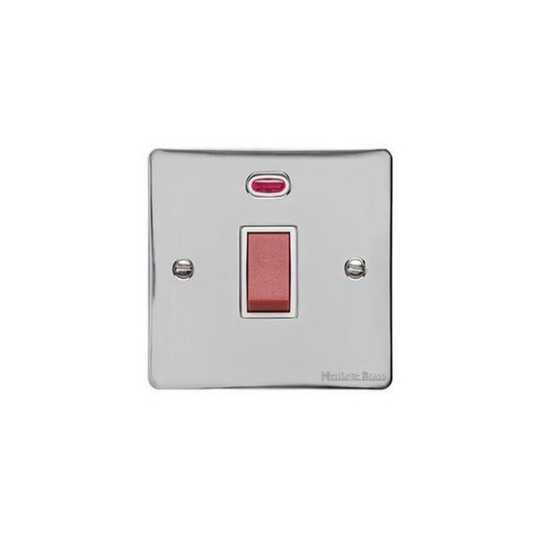 Elite Flat Plate Range 45A DP Cooker Switch with Neon (single plate) in Polished Chrome  - White Trim