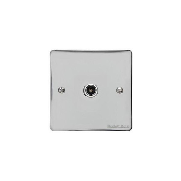 Elite Flat Plate Range 1 Gang Non-Isolated TV Coaxial Socket in Polished Chrome  - White Trim