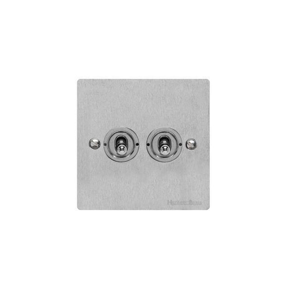 Elite Flat Plate Range 2 Gang Toggle Switch in Satin Chrome  - Trimless