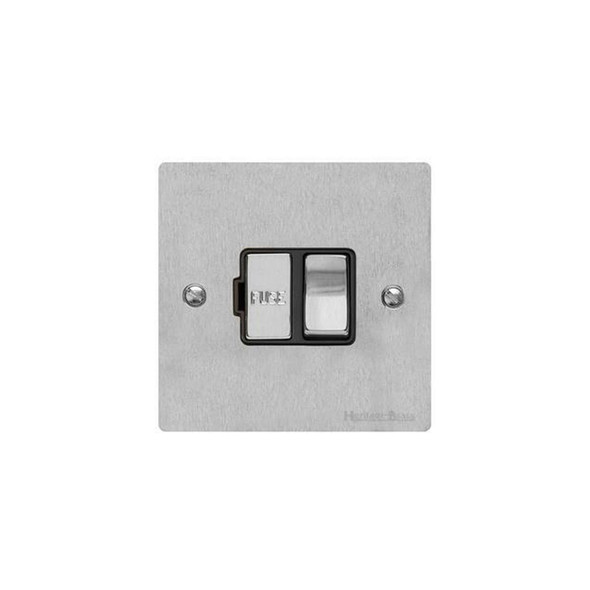 Elite Flat Plate Range Switched Spur (13 Amp) in Satin Chrome  - Black Trim