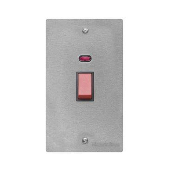 Elite Flat Plate Range 45A DP Cooker Switch with Neon (tall plate) in Satin Chrome  - Black Trim