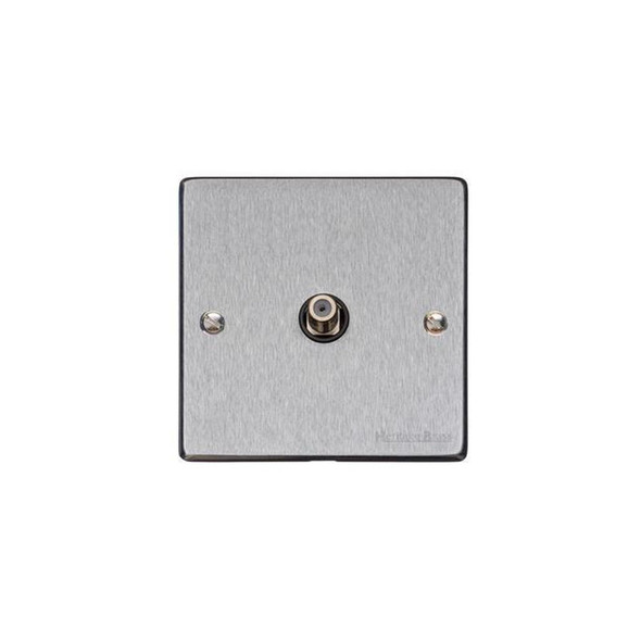 Elite Flat Plate Range 1 Gang Satellite Socket in Satin Chrome  - Black Trim