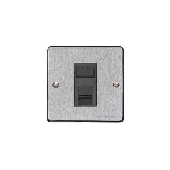 Elite Flat Plate Range 1 Gang RJ11 in Satin Chrome  - Black Trim