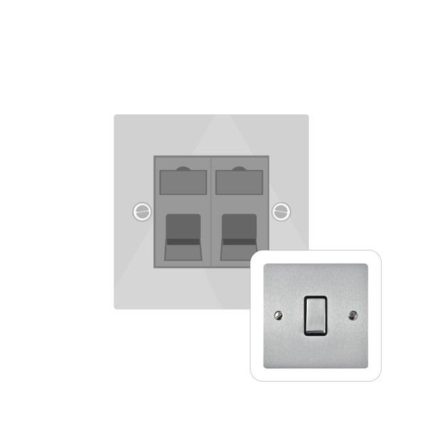 Elite Flat Plate Range 2 Gang Master Line Socket in Satin Chrome  - White Trim