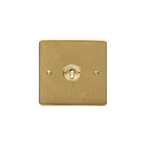 Elite Flat Plate Range 1 Gang Intermediate Toggle Switch in Satin Brass  - Trimless