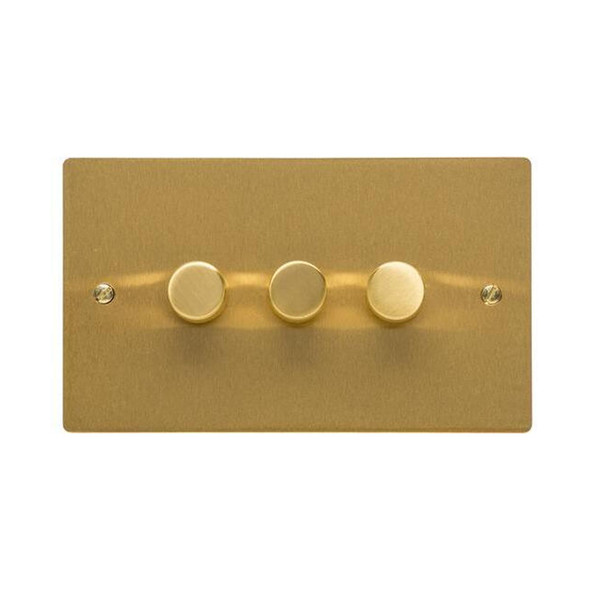 Elite Flat Plate Range 3 Gang LED Dimmer in Satin Brass  - Trimless