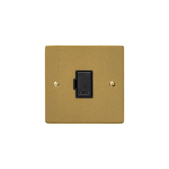 Elite Flat Plate Range Unswitched Spur (13 Amp) in Satin Brass  - Black Trim
